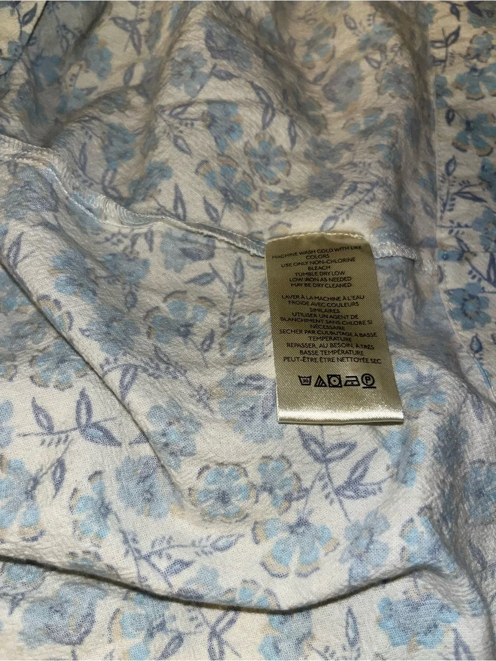 Free People Blue Floral Button Front Peasant Top